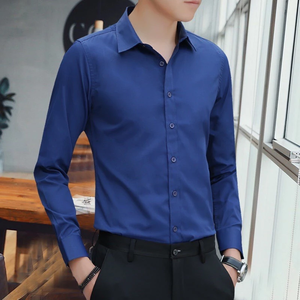 Camisa de Hombre Elegante de Manga Larga con Botones, Color Sólido, Tela Premium, Estilo Formal Sofisticado y Diseño con Estilo - Product Image 4