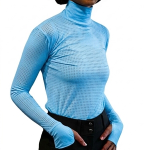 Breathable Printed Custom Equestrian Quick Dry Four-Way Stretch Women's <b>Long</b> <b>Sleeve</b> Turtleneck <b>Mesh</b> Riding Shirt - Product Image 4