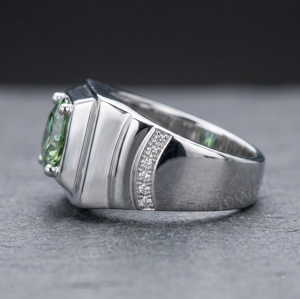 Men's 925 Sterling <b>Silver</b> Ring With 8mm Round Green Cubic Zirconia Prong Setting Geometric Design Classic Style Everyday Wear - Product Image 2
