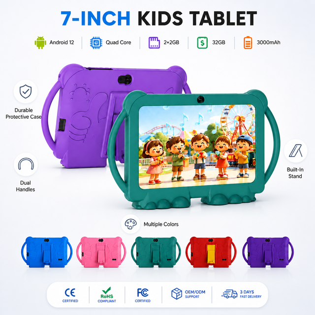 OEM 7 Inch Android 12 SC7731E Quad Core 4GB 32GB 3000mAh WiFi Educational Tab Tablette Pour Enfant Kids Learning Tablet PC