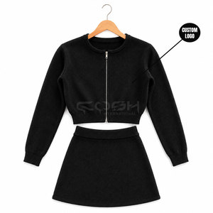 Cosh International Sisterhood Sorority – Ensemble sexy noir à manches longues, col rond, fermeture éclair, style club, coupe ajustée, avec mini-jupe, idéal pour l'automne - Product Image 1