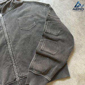 Sudadera con capucha de estilo urbano, de tejido grueso, desgastada, personalizada, con múltiples bolsillos, con logotipo personalizable, nuevo estilo, con cremallera, al por mayor - Product Image 5
