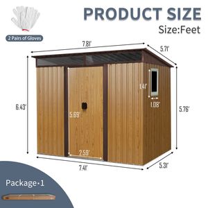 Abri de jardin en métal couleur café de 2,4 m x 1,8 m avec fenêtre et plaque transparente pour jardin et pelouse - Product Image 2