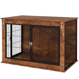 Cuccia per Cani Rettangolare Marrone Rustico con Tetto Apribile e 2 Porte per Cani di Taglia Grande, Stile da Esterno - Product Image 1