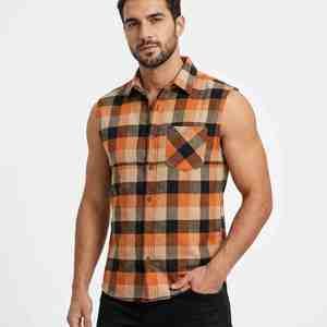 Nouvelle Arrivée Chemise à Carreaux en Flanelle Sans Manches pour Homme, Col Boutonné, Décontractée, en Coton Tissé Respirant, pour l'Automne - Product Image 4