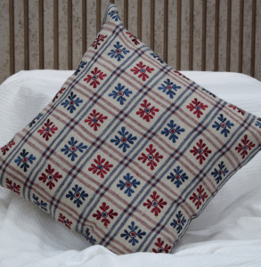 Red <b>Blue</b> Floral Embroidered Cushion Cover 100% Linen Plaid Decorative <b>Throw</b> Pillow Cover Home Sofa Decor Wholesale Manufacturer - Product Image 2