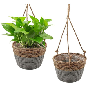 Cesta Colgante Ecológica de Cuerda de Maíz Natural en Forma de Cono, Hecha a Mano, de Mimbre Tejido, con Forro de Plástico para Interiores del Hogar - Product Image 5