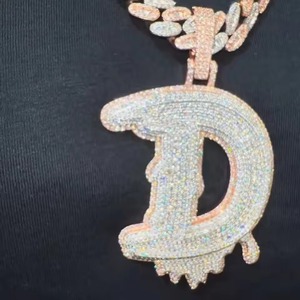 Iced Out Moissanite <b>Initial</b> Personalized Letter Name <b>Pendant</b> 925 <b>Silver</b> Rose Gold Plated Micro Pave Hip Hop Charm Men's Jewelry - Product Image 1