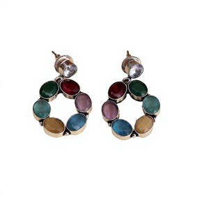 Pendientes de Aro Hechos a Mano en Acero Inoxidable con Baño de Rodio, Estilo Bohemia, con Múltiples Piedras Preciosas, Joyería de Moda para Fiestas, Regalo para Ella - Product Image 1