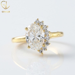 แหวนมอสซาไนต์ทรงรีและทรงกลม แหวนหมั้นแบบคลัสเตอร์ที่ไม่เหมือนใครสำหรับผู้หญิง แหวนแต่งงานทอง 14k - Product Image 1