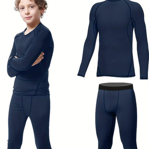 Conjunto de compresión para niños, manga larga, de secado rápido, licra y poliéster, top de manga larga y pantalones sin costuras, ropa deportiva para niños - Product Image 3