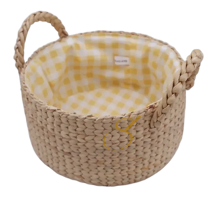 Panier en jacinthe d'eau tressée : Rangement de cuisine rond avec poignées - Product Image 1