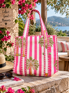 Sac fourre-tout pour femme avec imprimé palmier, réutilisable, léger, lavable, sac de shopping grande capacité, en coton artisanal avec fermeture éclair - Product Image 6