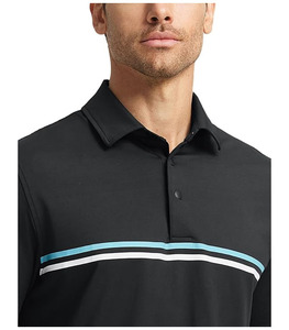 Polo classique noir à manches courtes, design moderne avec bande contrastante sur la poitrine, tissu polyester léger de qualité supérieure, confort toute la journée. - Product Image 2