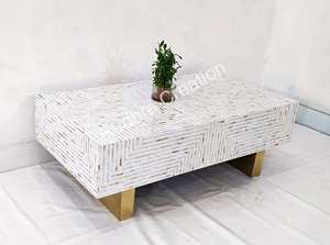 Table basse avec incrustation de nacre |   Table basse rectangulaire artisanale |   Table de service artisanale |   Décoration intérieure - Product Image 3