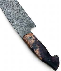 Couteau de cuisine utilitaire en acier Damas spécialement conçu avec manche en bois de burl violet stabilisé, pièce d'exposition artisanale - Product Image 5