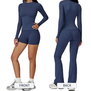 Custom Gym Long Sleeve T Shirt Activewear Quick Dry Yoga <b>Leggings</b> High-stretch <b>Slim</b> Fit Workout Clothes Sets Women Elastic Waist - Product Image 2