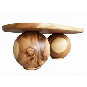 Table basse ovale en bois de Suar naturel de qualité supérieure, style Mid-Century, avec double pied sphérique, pour salon ou cocktail, vente en gros - Product Image 4