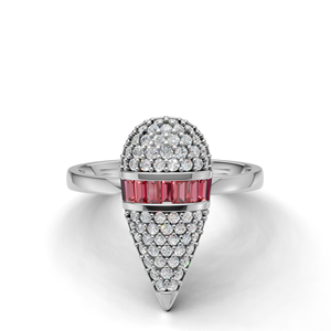 18K Gold Luxury Pink Baguette Cut Pave <b>Statement</b> <b>Ring</b> with Round Brilliant Stones Wide Cocktail <b>Ring</b> for Women - Product Image 1
