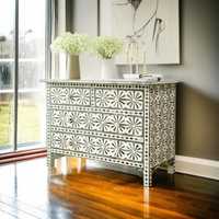 Commode Belladec moderne en os incrusté floral, écologique, légère et faite à la main, pour rangement dans le salon