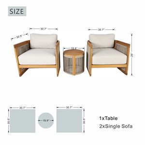 Set di Mobili da Patio in Legno di Acacia a 3 Pezzi con Cuscini Beige e Tavolino Finitura Teak per Uso Esterno - Product Image 5