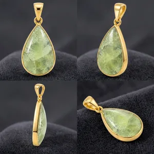 Pear-Cut Green <b>Peridot</b> Pendant Gold-Plated Bezel Setting Teardrop Gemstone <b>Jewelry</b> Bohemian Style Unisex Wholesale - Product Image 5