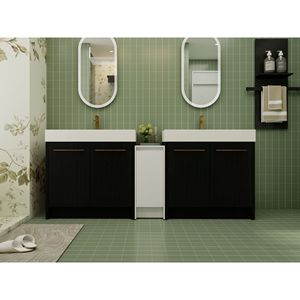 Mobile Bagno Freestanding da 84 Pollici con Lavabo in Resina, Armadietti Contenitori e Ante con Chiusura Ammortizzata 09236*2+0312 - Combinazione per Bagni Moderni - Product Image 4