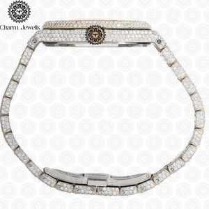 Charm_Jewells Men's Luxury Tonneau <b>Case</b> Stainless Steel <b>Watch</b> Analog Quartz Movement Diamond Encrusted Bracelet 43mm - Product Image 3