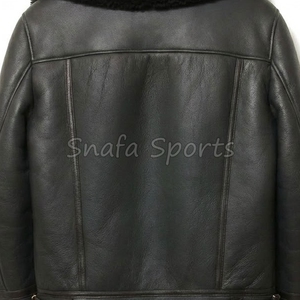 Classic 100% Genuine Sheepskin Leather black Plus Size Bomber Jacket for Men Winter With Warm Shearling <b>Fur</b> Bomber Jacket - Product Image 5
