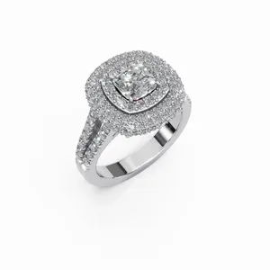 Bague de fiançailles en diamant de laboratoire rond et halo, 141 pièces, or de luxe, pour femme, anniversaire de mariage - Product Image 4