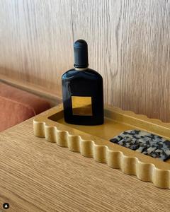 Plateau de service rectangulaire en marbre beige, fait main, moderne, résistant au feu, décoratif pour la cuisine, le salon, la villa, revêtement mural - Product Image 1