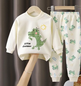 Ensemble de pyjamas à manches longues pour enfants avec imprimé de dessins animés mignons, à porter au printemps, blanc avec des étoiles et des ours noirs, 100% coton - Product Image 6
