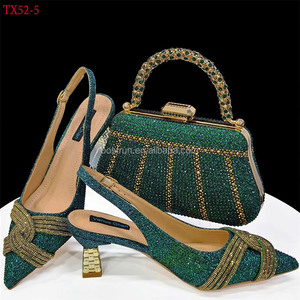 TX52 Nuova Collezione <span class=keywords><strong>Scarpe</strong></span> e Borsa Verde per Feste Set Africano 2024 <span class=keywords><strong>Scarpe</strong></span> e Borse da <span class=keywords><strong>Donna</strong></span> Africane Decorate con Strass - Product Image 3