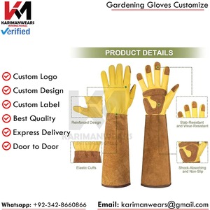 Gants de jardinage en cuir, longueur coude, durables, style classique, pour usage extérieur printemps-automne - Product Image 4