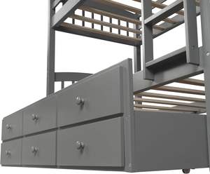 Lit superposé traditionnel en bois massif avec lit gigogne et 3 tiroirs Rails de sécurité gris pour chambres d'invités pour enfants - Product Image 6