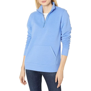 Sudadera Ligera de Forro Polar para Mujer FARMAN TRADERS Azul Claro con Media Cremallera y Bolsillo Canguro, Poliéster/Algodón, Personalizable OEM al por Mayor - Product Image 3