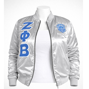 Chaqueta Bomber de Satén Bordada Personalizada de la Hermandad y Fraternidad Zeta Phi Beta, Bordado de Sarga Zeta Phi Beta - Product Image 2