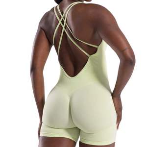Combinaison sans couture dos nu pour femme, débardeur sans manches avec bretelles croisées, effet push-up fessier et contrôle du ventre, vêtements de sport OEM ODM - Product Image 2