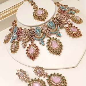 Luxury Silver Plated <b>Blue</b> Zircon Fashion Jewelry Set for Women Bridal Wedding <b>Necklace</b> Earrings Jewelry Collection Custom Colors - Product Image 4