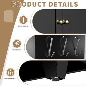 Armoire de cuisine autoportante en métal noir de 47,3 pouces avec 3 étagères réglables, capacité de 110 lb, rangement robuste - Product Image 6