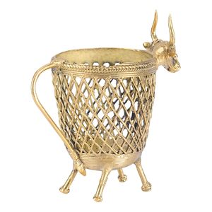 Soporte para bolígrafos de latón Dhokra hecho a mano con diseño de caballo – Organizador de escritorio de arte tribal tradicional, pieza decorativa para el hogar u oficina - Product Image 4