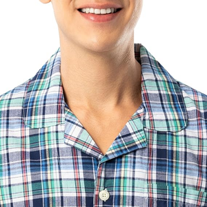 Teal Blue Tartan <b>Men</b> Lapel <b>Pajama</b> <b>Set</b> Soft Long Sleeve Cotton Airy Durable Relaxed Wholesale <b>Men</b>’s Sleepwear <b>Sets</b> - Product Image 3