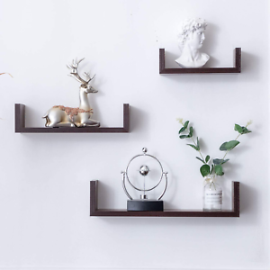 Modern U-Shaped MDF Floating Shelf Set of 3 <b>Wooden</b> Panel Bookcase <b>Kitchen</b> Storage <b>Trolley</b> for Living Room Bathroom <b>Kitchen</b> Decor - Product Image 6