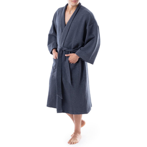 Bata de Baño de Algodón Terry Azul Marino para Hombre, Manga Larga, Color Sólido, Suave y Lujosa, con Bolsillos, Transpirable, Lavable a Máquina, para Invierno - Product Image 5