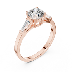 Bague solitaire en or rose 18 carats avec diamant de laboratoire taille coussin, sertie sur une monture baguette, idéale pour les fêtes, les mariages, l'usage quotidien et comme cadeau de luxe pour femme. - Product Image 1