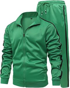 Chándal de Forro Polar con Capucha y Cremallera Verde para Hombre, Ajuste Regular, Color Sólido, Deportivo, Tejido Transpirable, Ecológico, Ropa de Invierno con Bolsillos - Product Image 1