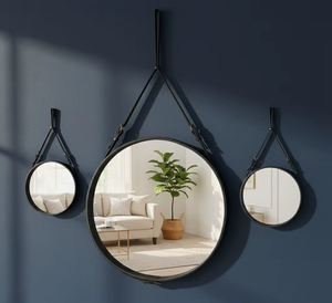 Espejo de Pared con Marco de Cuero Negro, Correa Ajustable, Ligero, Ecológico, Decoración Contemporánea para el Hogar, Adorno para Sala de Estar - Product Image 5