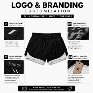 Pantalones Cortos Deportivos 2 en 1 con Forro de Compresión, 150GSM, Logotipo Personalizado OEM ODM, Directo de Fábrica - Product Image 3