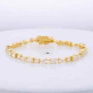 Bracelet Tennis pour Femme en Argent 925 Plaqué Rhodium avec Diamants Taille Baguette Sertis en Canal, Bijou Classique de Mariage - Product Image 3