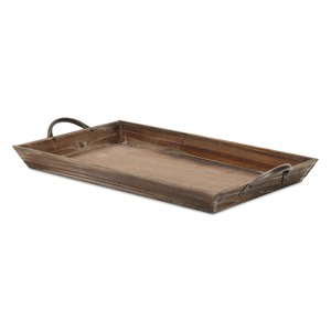 Plateau de service rectangulaire en bois avec poignées métalliques, design rétro, fait main, couleur unie, vaisselle et assiettes - Product Image 1